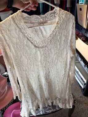 indigo soul White Lace V-Neck Tunic Top